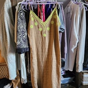 Maxi beige & neon green ZARA dress